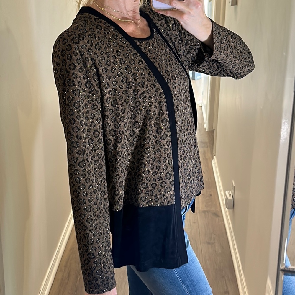 Nina Piccalino Leopard 2 in 1 luxury long sleeve cheetah print tanks w cardigan - Picture 4 of 16